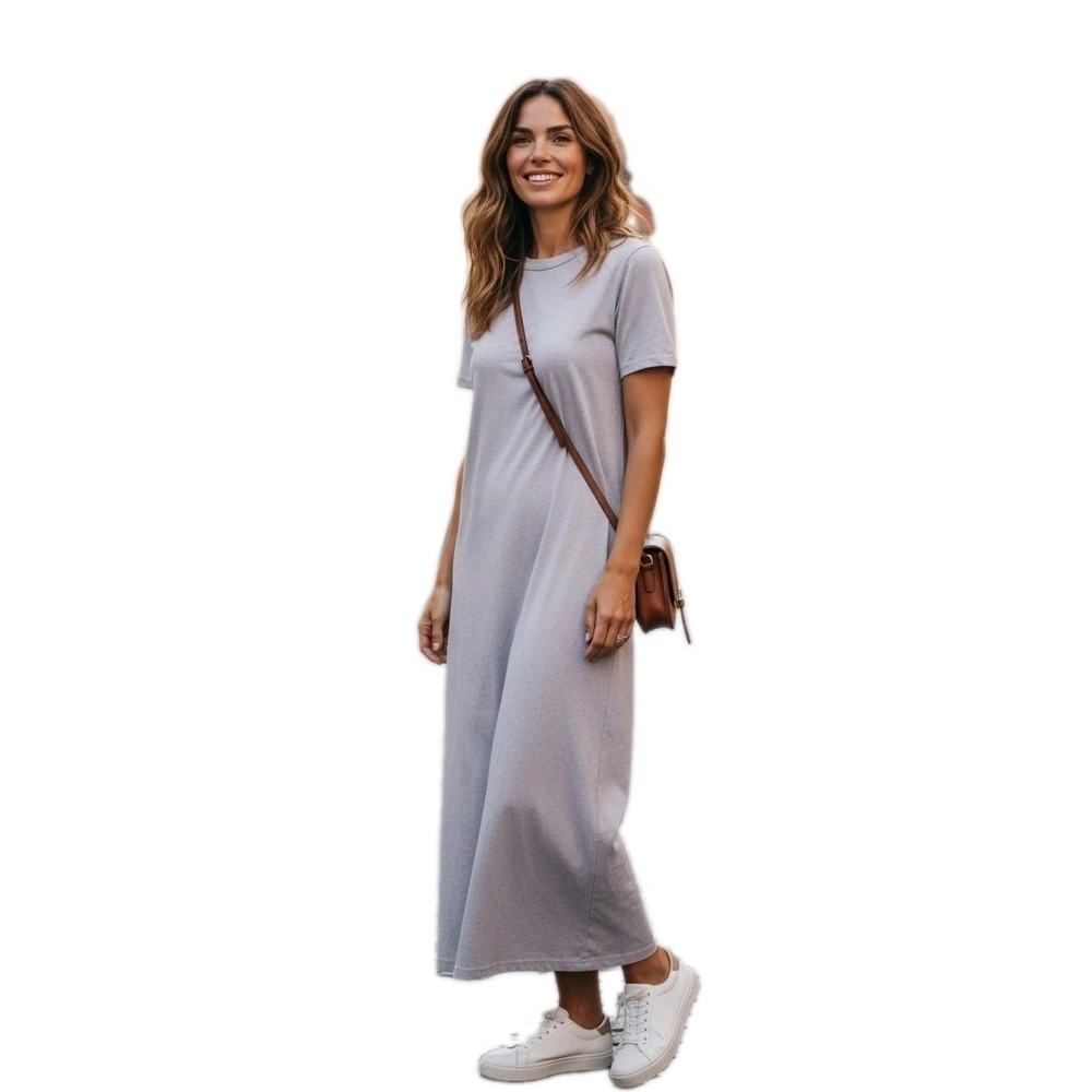 Madewell Midi Tee Dress Heather Oatmeal Knit Casual Tshirt Maxi Minimalistic XXS